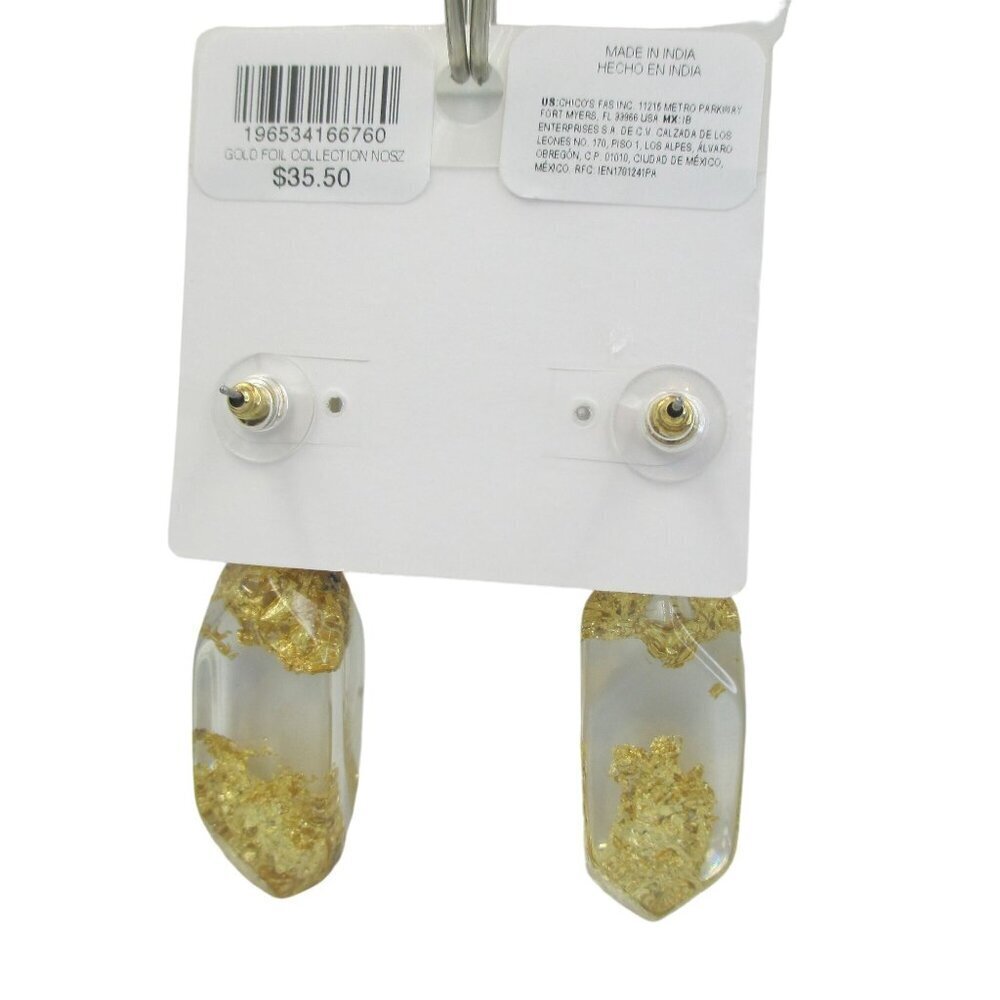 Chico's No Droop™ Lucite Gold Foil Earrings NWT Neutral Earthcore Unique - Picture 9 of 9